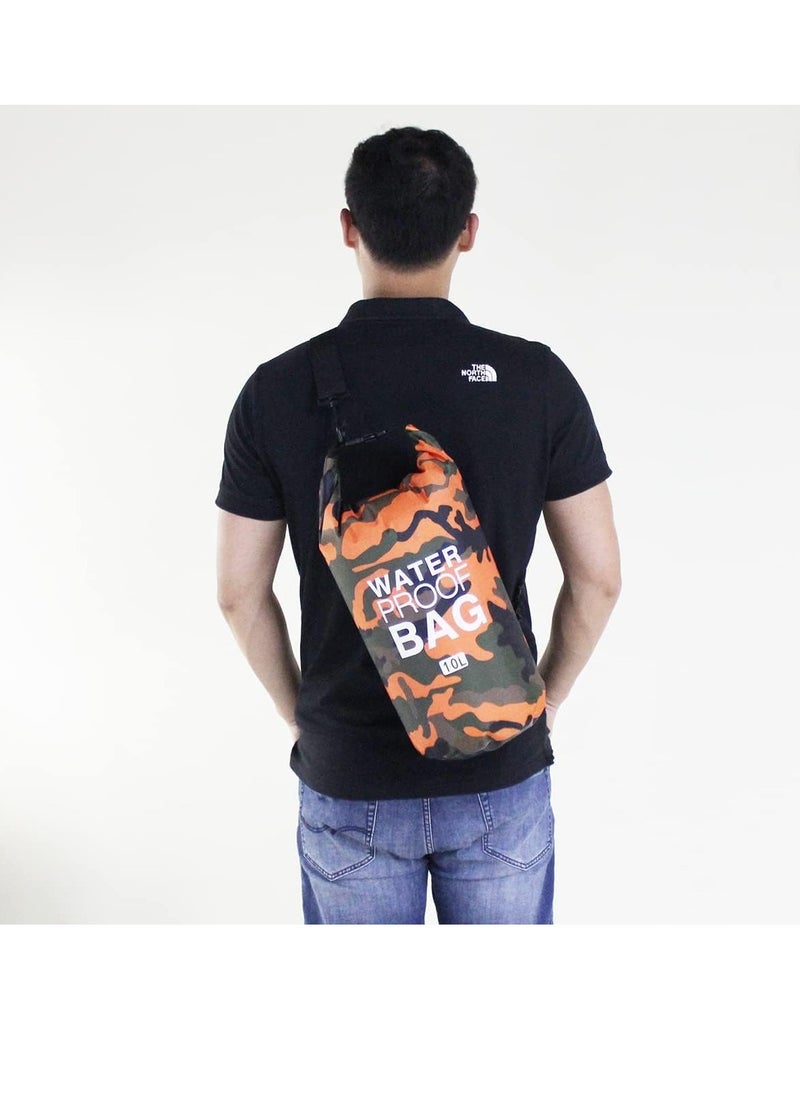 FengSVMA Waterproof Dry Bag Backpack Floating Roll Top Dry Compression Sack Keeps Gear Dry for Kayaking Beach Rafting Boating Hiking Camping and Fishing with Waterproof Phone Case (Orange Camo, 10L)  - Image 3