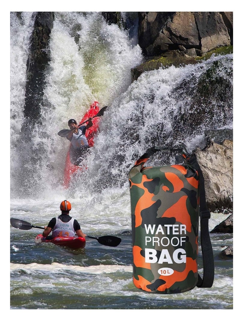 FengSVMA Waterproof Dry Bag Backpack Floating Roll Top Dry Compression Sack Keeps Gear Dry for Kayaking Beach Rafting Boating Hiking Camping and Fishing with Waterproof Phone Case (Orange Camo, 10L)  - Image 4