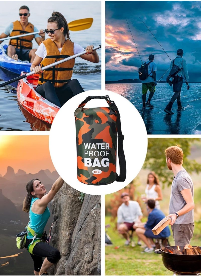 FengSVMA Waterproof Dry Bag Backpack Floating Roll Top Dry Compression Sack Keeps Gear Dry for Kayaking Beach Rafting Boating Hiking Camping and Fishing with Waterproof Phone Case (Orange Camo, 10L)  - Image 5