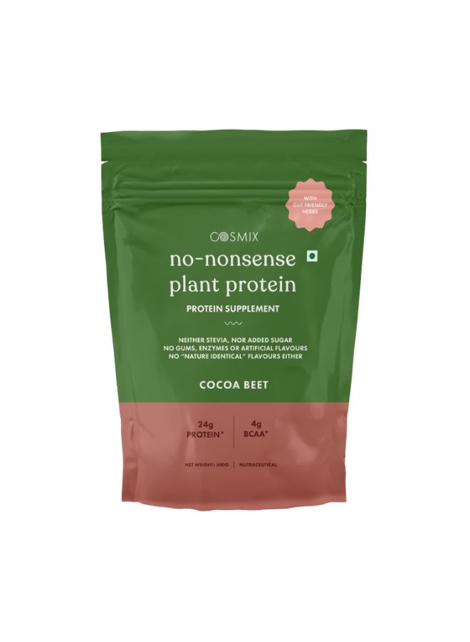 Cosmix No Nonsense Plant Protein | Organic Pea & Brown Rice Isolate | Vegan | 21g Protein/Serving | Easy To Digest | All Essential Amino Acids | No Preservatives | Cocoa Beet - 500g - Image 1