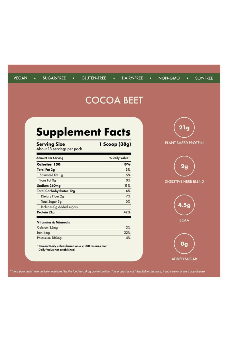 Cosmix No Nonsense Plant Protein | Organic Pea & Brown Rice Isolate | Vegan | 21g Protein/Serving | Easy To Digest | All Essential Amino Acids | No Preservatives | Cocoa Beet - 500g - Image 5