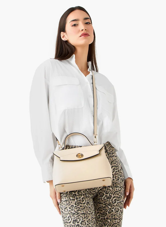 بابريكا Solid Satchel Bag with Button Closure