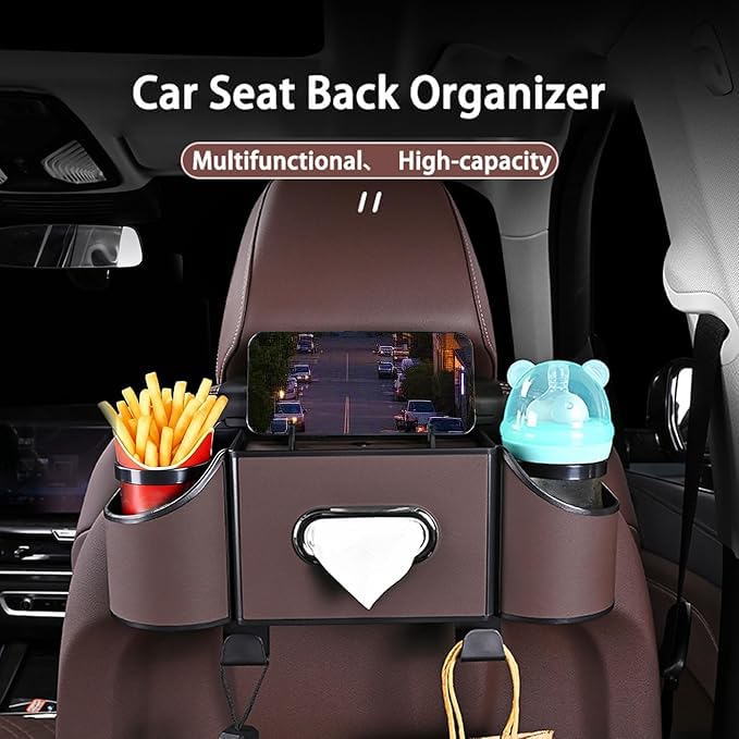 Joezhe Back Seat Car Organizer,4 in 1 Multifunctional Car Back Seat Storage Box with Drink Cup Holder Tissue Box, for Hold Phone,Snacks, Drinks, Handbag - Image 5
