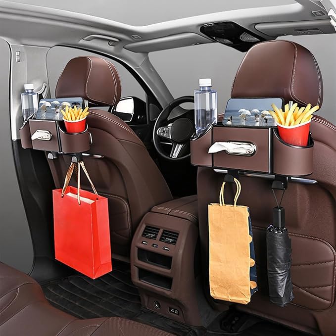 Joezhe Back Seat Car Organizer,4 in 1 Multifunctional Car Back Seat Storage Box with Drink Cup Holder Tissue Box, for Hold Phone,Snacks, Drinks, Handbag - Image 3