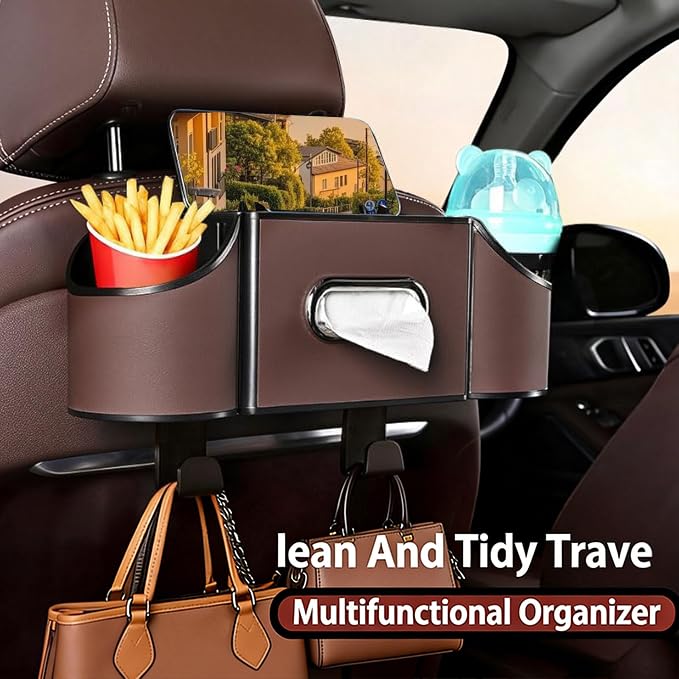 Joezhe Back Seat Car Organizer,4 in 1 Multifunctional Car Back Seat Storage Box with Drink Cup Holder Tissue Box, for Hold Phone,Snacks, Drinks, Handbag - Image 2