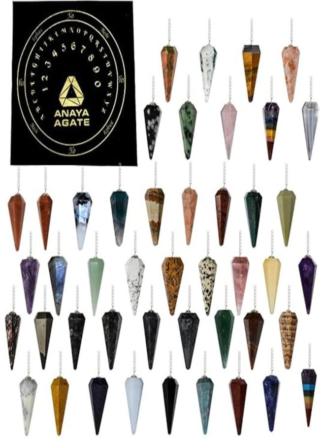 ANAYA AGATE Pack of 11 Crystal Pendulums Bulk Set with Pendulum Board - Wholesale Bulk Crystals - Wholesale Dowsing Pendulum Kit with Chakra Crystal, Divination Board & Natural Gemstone Healing - Image 1