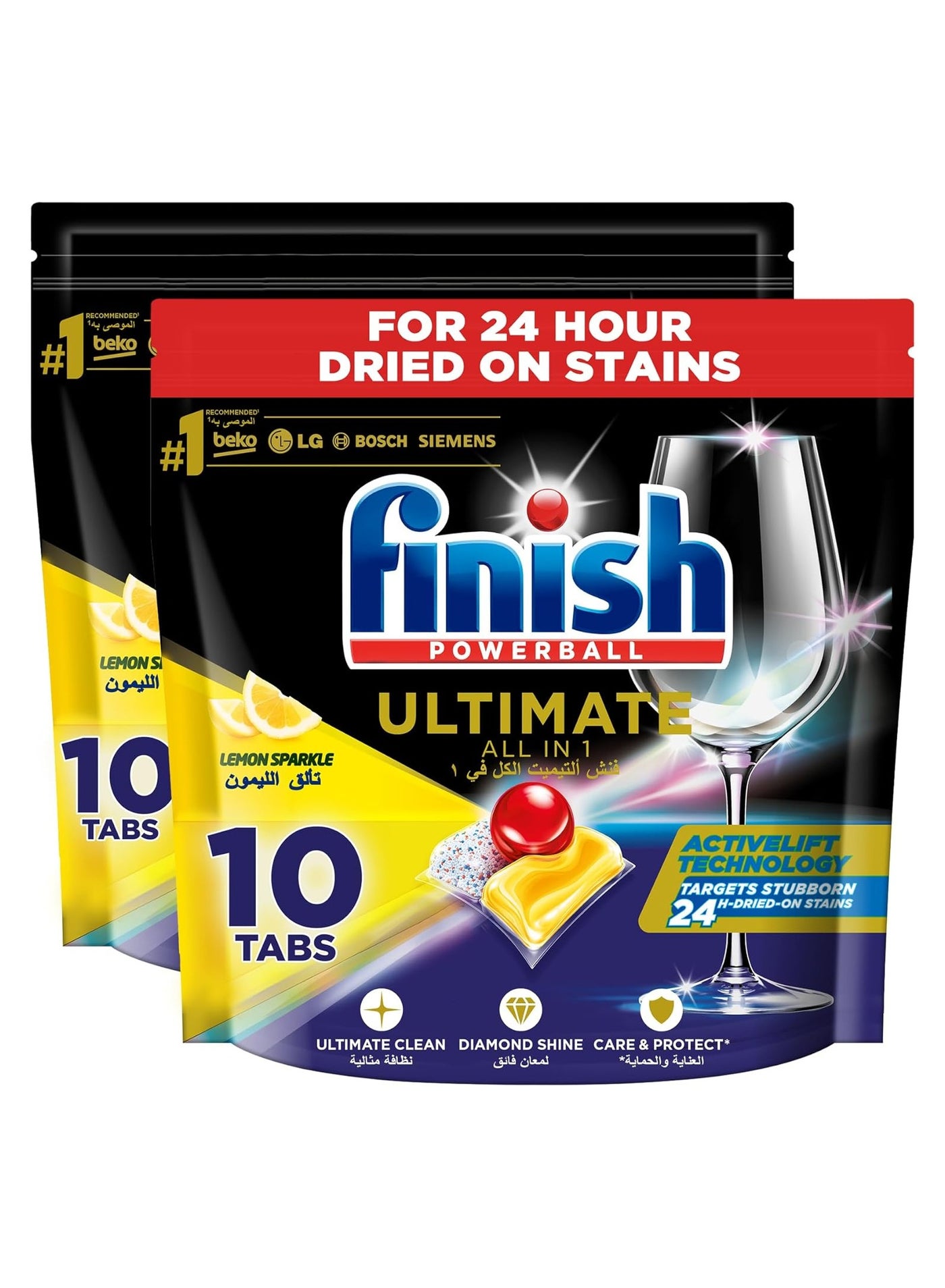 Finish Powerball Ultimate All In 1 Lemon Sparkle Dishwasher 10 Tabs Twin Pack