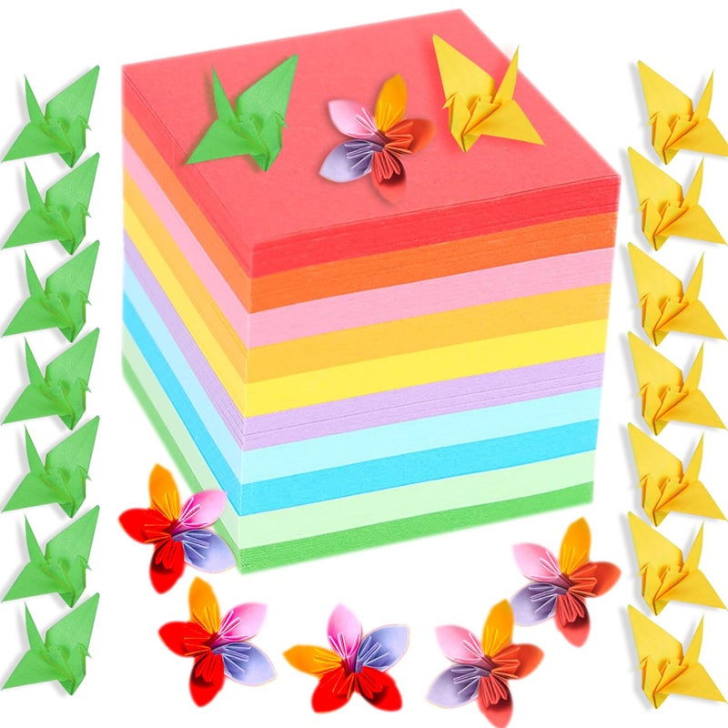 Hvogvok Origami , Colorful Square Origami, DIY Handmade Craft Paper, Origami Paper (10*10cm(100pcs)10-color) - Image 1