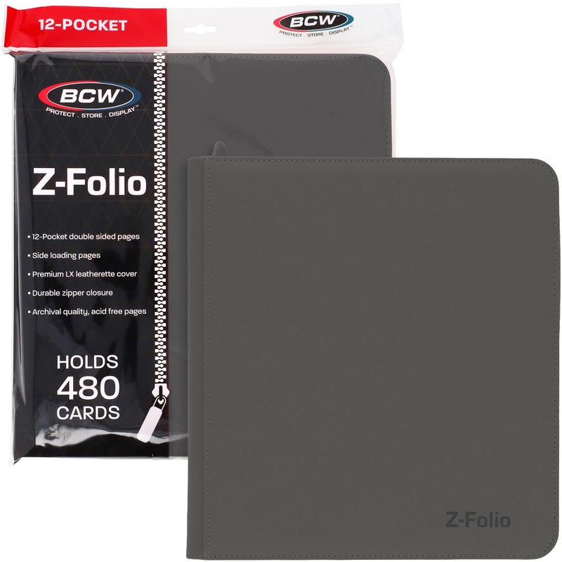 BCW ZFolio LX Zipper Portfolio Premium Gray Leatherette 12Pocket Playset Album Secure Zipper 480 Card Capacity Card Collectors Dream Card Organizer Trading Card Storage - Image 2