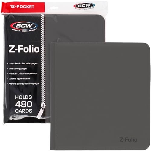 BCW ZFolio LX Zipper Portfolio Premium Gray Leatherette 12Pocket Playset Album Secure Zipper 480 Card Capacity Card Collectors Dream Card Organizer Trading Card Storage - Image 1
