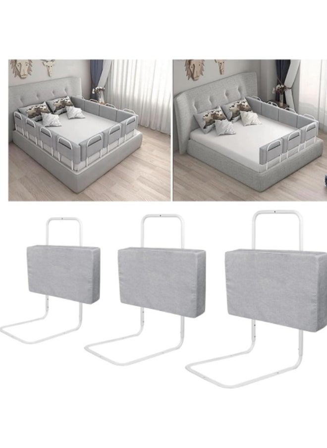 GGEROU - 3-Piece Bed Guard Rail Bed Safety Barrier Protection Bed Guard Rail for Cribs,Height Adjustable Bed Rail Guard 60x28cm Grey - Image 1