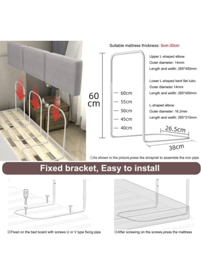 GGEROU - 3-Piece Bed Guard Rail Bed Safety Barrier Protection Bed Guard Rail for Cribs,Height Adjustable Bed Rail Guard 60x28cm Grey - Image 1