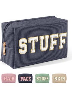 MAGEFY MAGEFY Small Makeup Bag for Purse Portable Makeup Pouch with Compartments Corduroy Make up Bag for Women Travel Cosmetic Essential (Dark Gray, STUFF) 