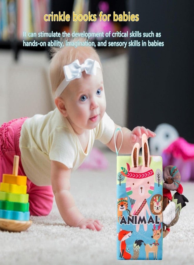 BeFunky كتاب قماشي للأطفال من بي فانكي - من عمر 0 إلى 12 شهرًا، كتاب حسي ثلاثي الأبعاد ناعم مع صفحات تصدر صوت طقطقة، لعبة تعليمية مونتيسوري للأولاد والبنات (حيوانات)، متعدد الألوان - Image 2