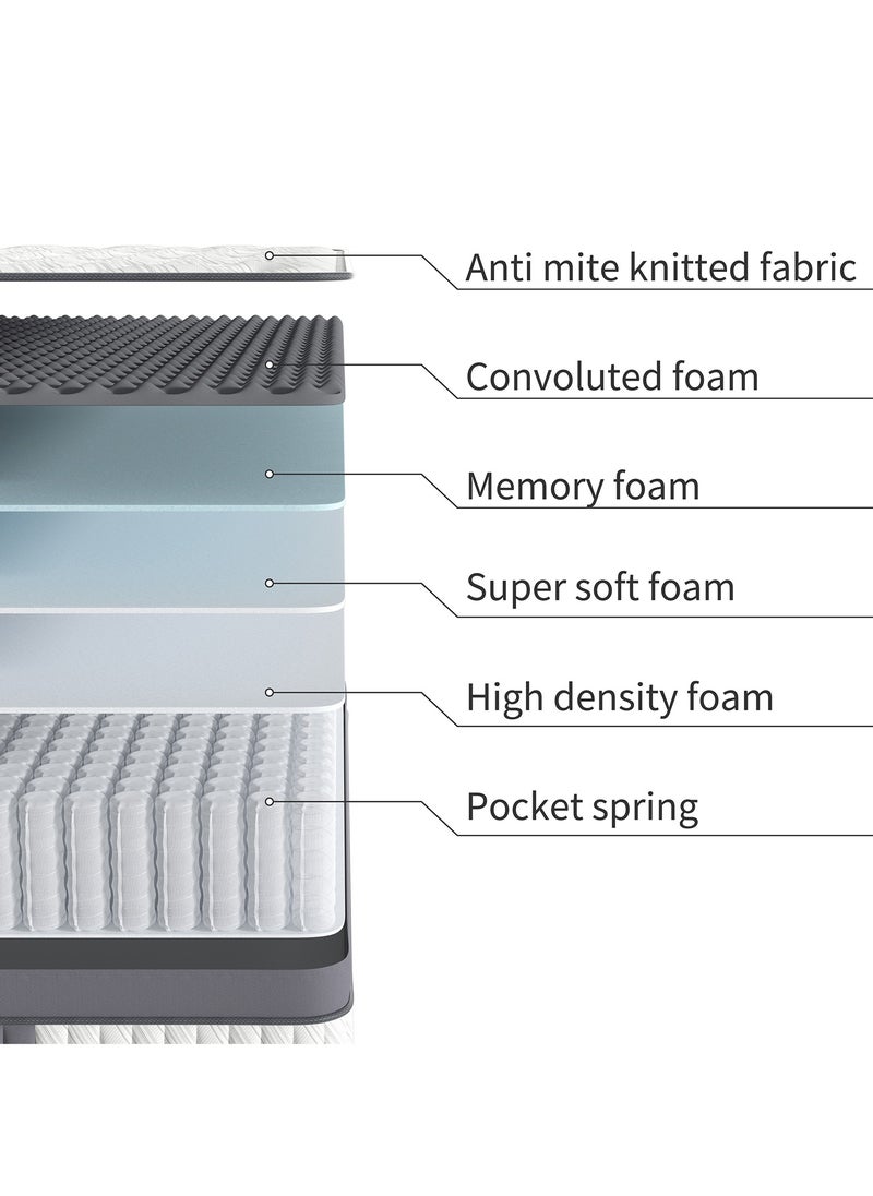 Moon Home and more.. - Moon Home and more Classic Rest Bed Mattress 28 CM Hybrid Pocket Spring Super King Size Mattress 200X200 CM, Pocket Innersprings for Motion Isolation - Pressure Relieving - Medium Firm - Image 1