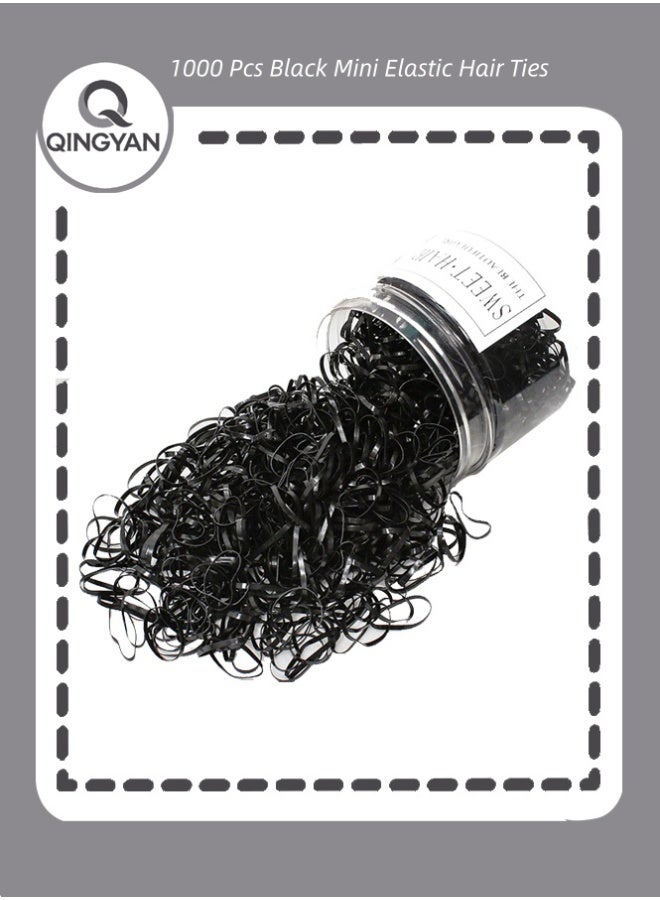 QINGYAN 1000 Pcs Black Mini Elastic Hair Ties – Soft Rubber Bands for Baby Girls & Kids | No Pull Ponytail Holders | Gentle, - Image 1