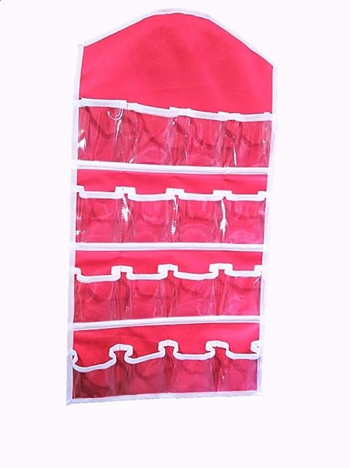Coolkart 16 Pocket wall organiser set of 2 Clothes Sock Underwear Bra Hanging Storage Bag Organizer Pink - Image 2