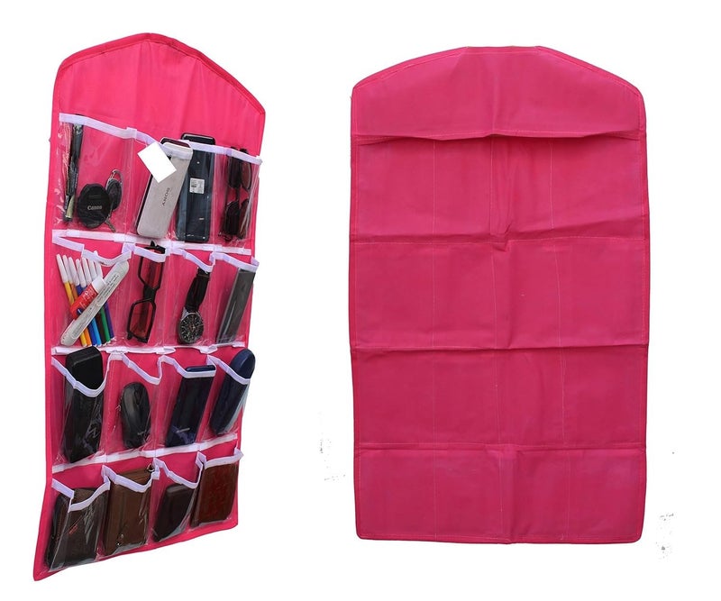 Coolkart 16 Pocket wall organiser set of 2 Clothes Sock Underwear Bra Hanging Storage Bag Organizer Pink - Image 1