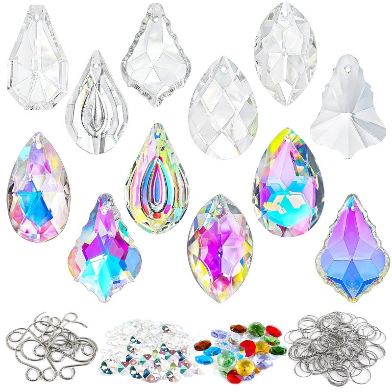 WASTROYAL 212pcs Sun Catchers Making Kit for Adults Clear Hanging Prism Sun Catcher with Crystals Rainbow Maker 12 Hanging Glass Prisms Parts Suncatcher Home/House Decor - Image 1