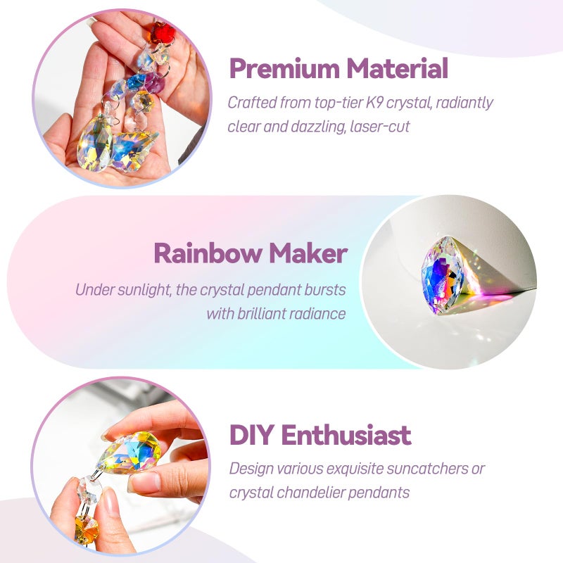 WASTROYAL 212pcs Sun Catchers Making Kit for Adults Clear Hanging Prism Sun Catcher with Crystals Rainbow Maker 12 Hanging Glass Prisms Parts Suncatcher Home/House Decor - Image 5