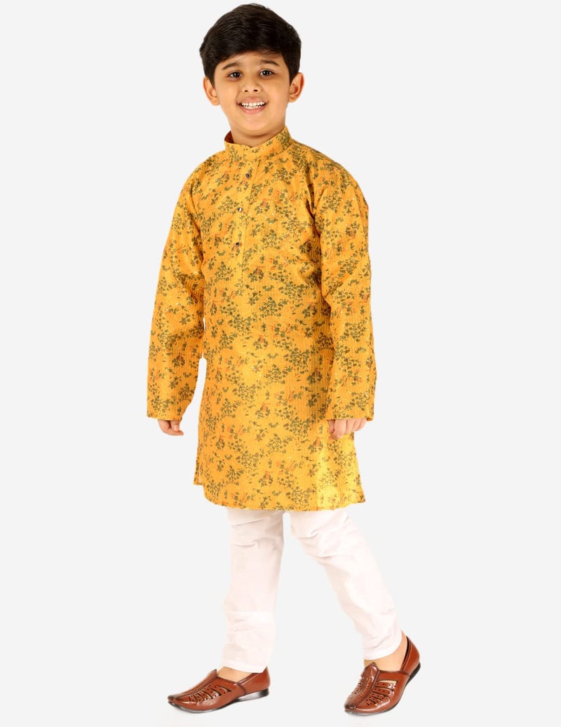 Pro-Ethic Style Developer Boy's Silk Kurta & Pant|Embellished Design|Kids Printed Ethnic Wear (S-172) 7-8 Years,Yellow - Image 3