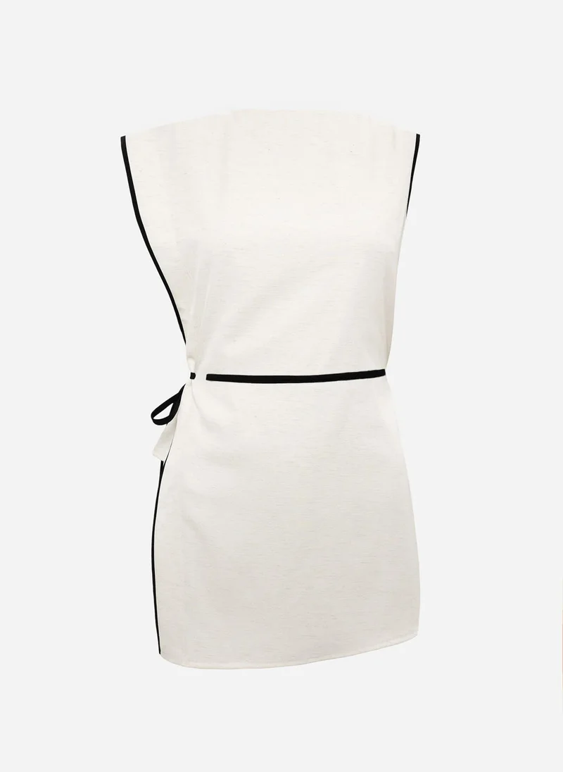 Lichi Asymmetrical viscose top with contrasting trim