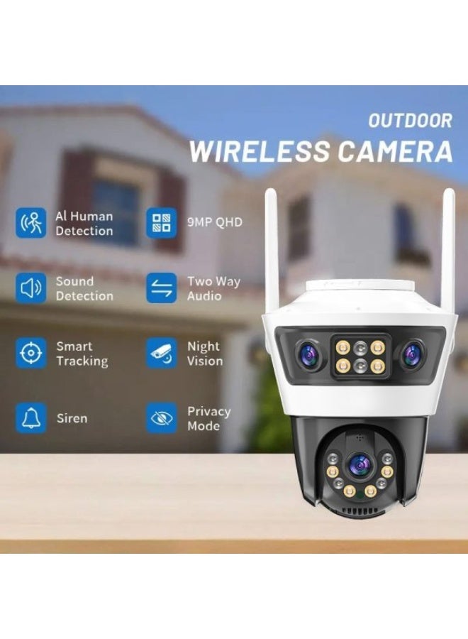 JORTAN 9MP Triple Lens WiFi Outdoor PTZ Security Camera, 360° Pan Tilt, Motion Detection & Auto Tracking, 2-Way Audio, Color Night Vision, IP66 Waterproof - Image 3