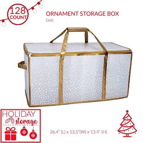 Simplify 128 Count Organizer Christmas Ornament Storage | Dimensions: 26.4"x 13.5"x 13.4" | Gold | Easy Carry Handles | Christmas Organization | Zipper Closure | Holds 128 Ornaments - Image 2