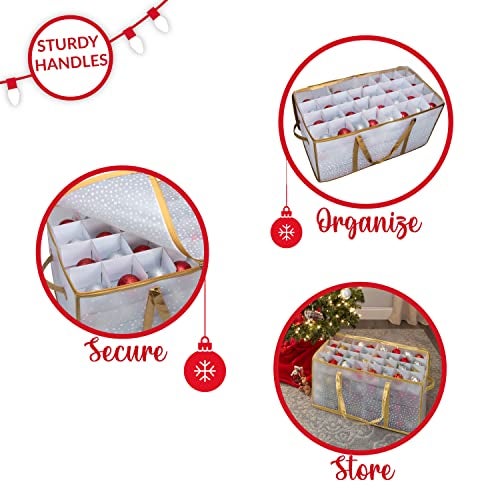 Simplify 128 Count Organizer Christmas Ornament Storage | Dimensions: 26.4"x 13.5"x 13.4" | Gold | Easy Carry Handles | Christmas Organization | Zipper Closure | Holds 128 Ornaments - Image 3