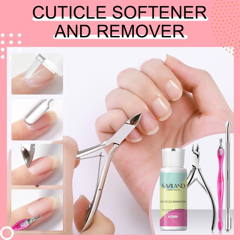 SAVILAND Cuticle Remover Kit Professional Nail Care Manicure Kit - 2.03 OZ Cuticle Remover Liquid Cream with Cuticle Trimmer, Cuticle Nipper and Cuticle Pusher, Christmas Gifts for Women - Image 2