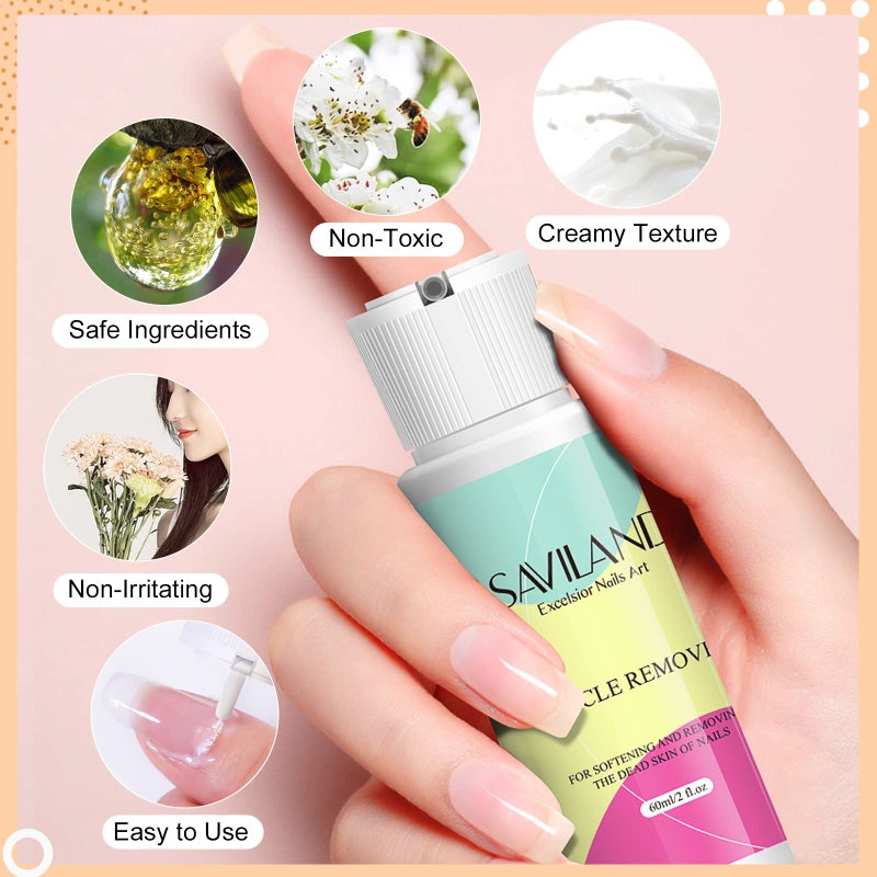 SAVILAND Cuticle Remover Kit Professional Nail Care Manicure Kit - 2.03 OZ Cuticle Remover Liquid Cream with Cuticle Trimmer, Cuticle Nipper and Cuticle Pusher, Christmas Gifts for Women - Image 5