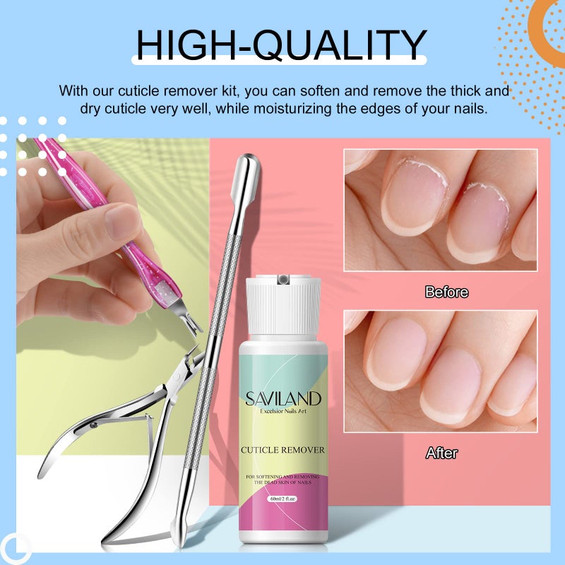 SAVILAND Cuticle Remover Kit Professional Nail Care Manicure Kit - 2.03 OZ Cuticle Remover Liquid Cream with Cuticle Trimmer, Cuticle Nipper and Cuticle Pusher, Christmas Gifts for Women - Image 4