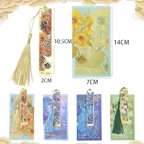 Jubobu Metal Bookmark with Tassel,4 Pieces Hollow Aesthetic Van Gogh Art Bookmarks,Retro Artistic Decorative Book Thin Insert for Readers,Students,Book Lovers Gift - Image 2