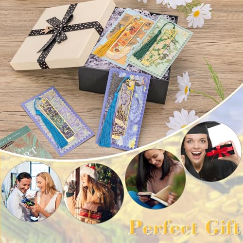 Jubobu Metal Bookmark with Tassel,4 Pieces Hollow Aesthetic Van Gogh Art Bookmarks,Retro Artistic Decorative Book Thin Insert for Readers,Students,Book Lovers Gift - Image 4