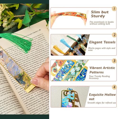 Jubobu Metal Bookmark with Tassel,4 Pieces Hollow Aesthetic Van Gogh Art Bookmarks,Retro Artistic Decorative Book Thin Insert for Readers,Students,Book Lovers Gift - Image 3