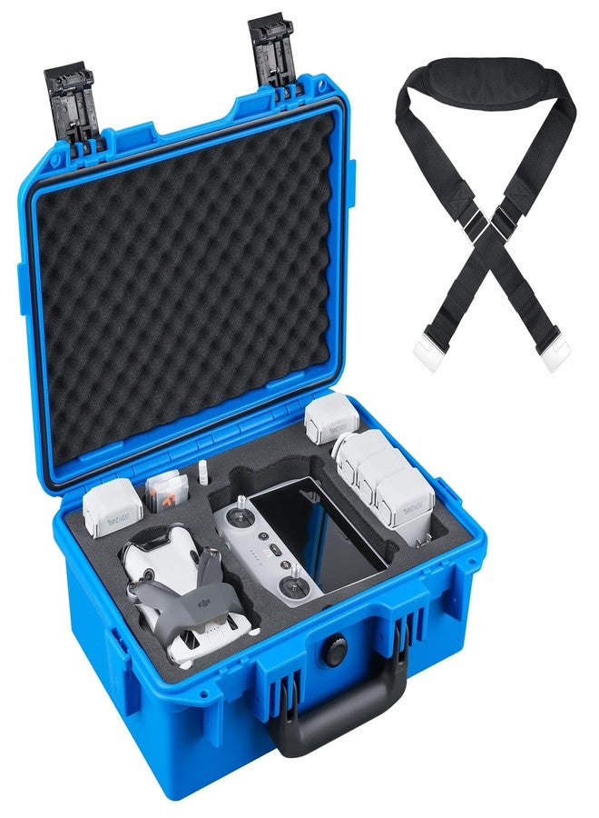 Lykus Titan MM410 Waterproof Hard Case for DJI Mini 4 Pro/Mini 3/Pro and RC2/RC/RC-N2/N1, Blue with Shoulder Strap, Support 7 batteries and RC lanyard [CASE ONLY] - Image 1