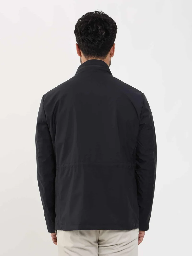دوفي Navy Blue Men's Regular Fit Plain Stand Collar Safari Coat - 104369