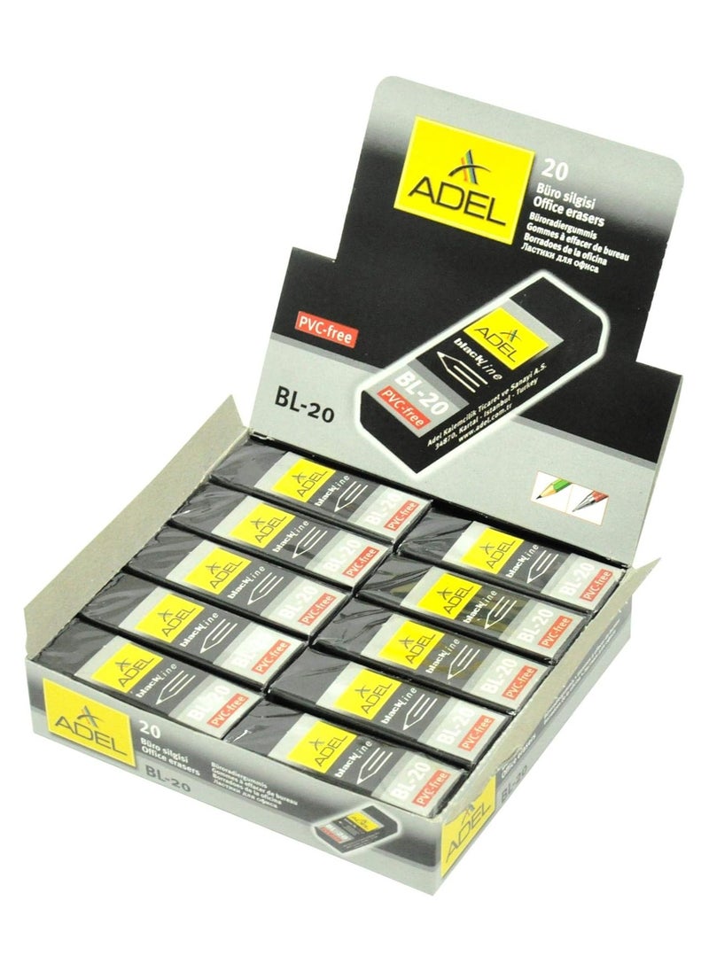 Adel Adel Black Office Eraser for Blacklead Pencils, Pack of 20 Pcs, PVC-Free - ALER2270789000  - Image 1
