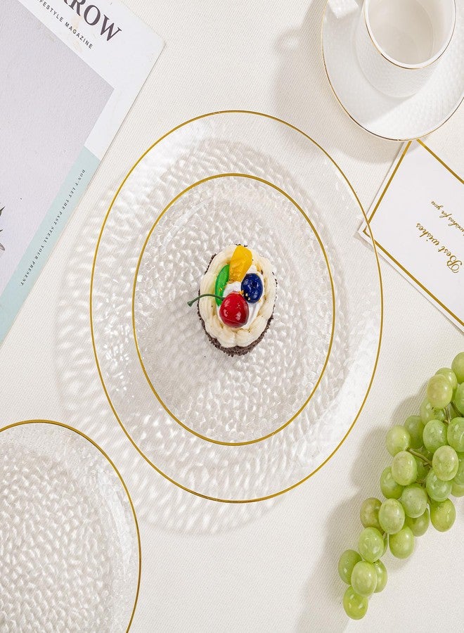 SUT 100Pcs Clear Plastic Plates, Hammered Plates Disposable Heavy Duty, Clear Disposable Plates With Gold Rim, Fancy Plastic plates Include 50 Dinner and 50 Dessert plates for Wedding - Image 4