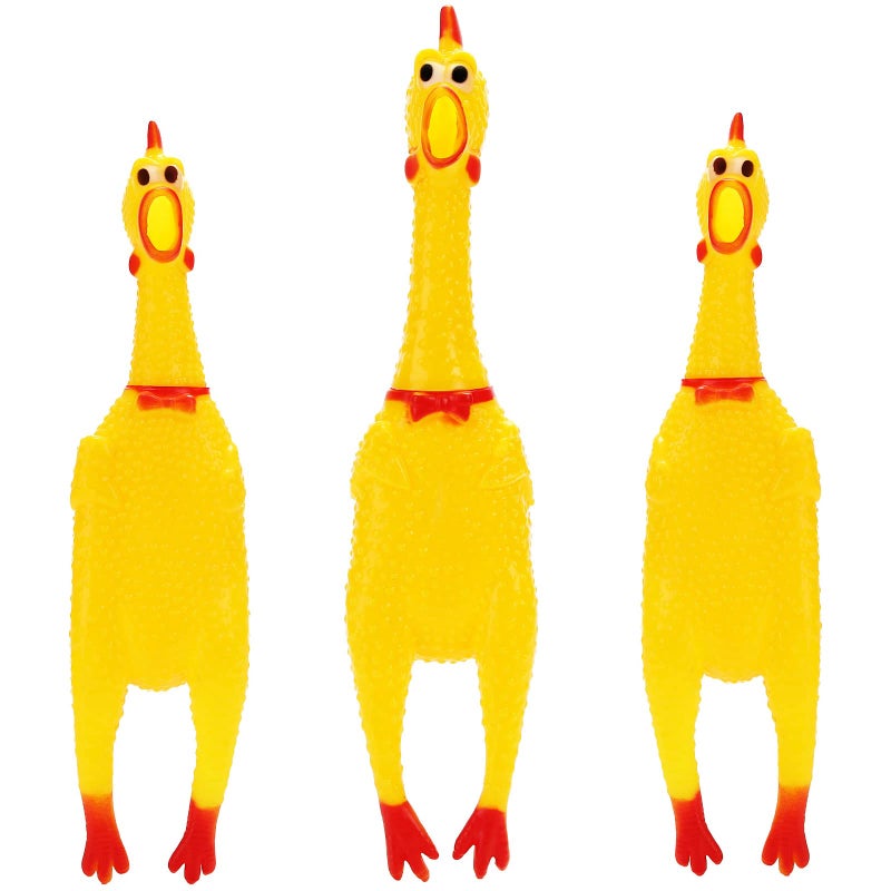 POPLAY 3PCS Screaming Chickens, Squeaky Rubber Chickens Novelty Dog Toys (1PC 13.5 Inch, 2PCS 11.5 Inch) - Image 1