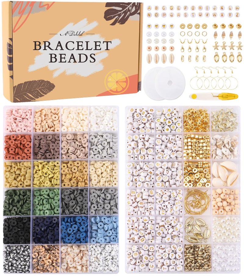 ADIIL 7200 Pcs Clay Beads Friendship Bracelet Making Kit 24 Colors 6mm Polymer Heishi Beads Neutral