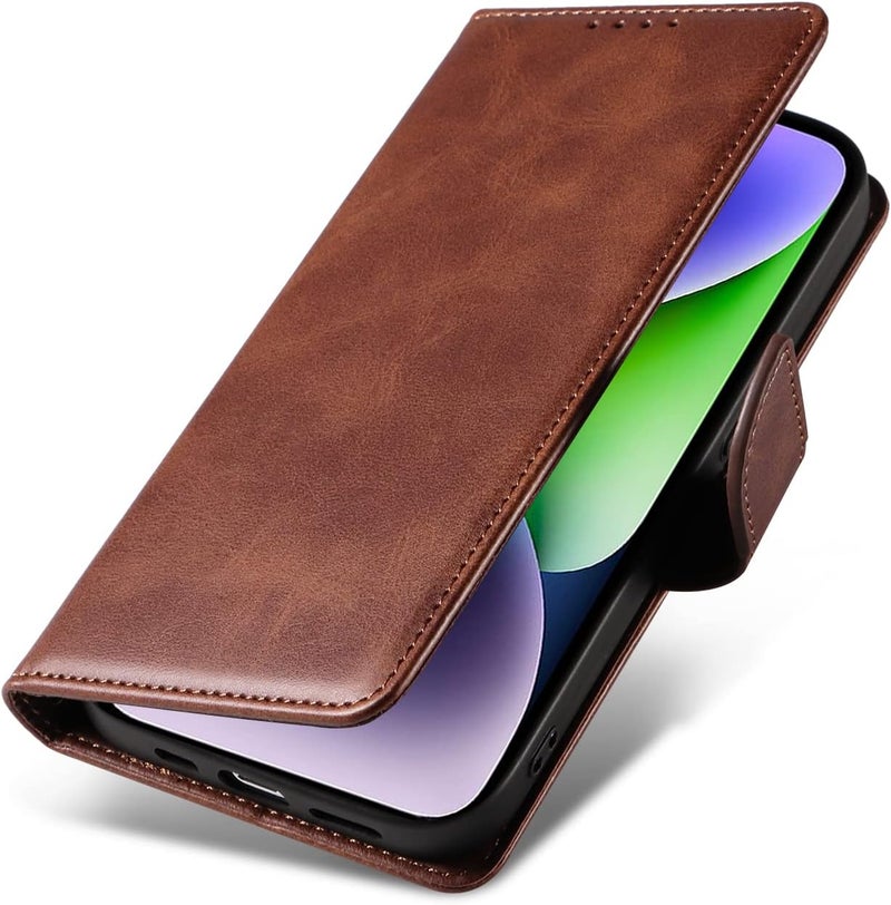 RKINC Transparent body for iPhone 13/14 Case with 3 Card Slots PU Leather Wallet Magnetic Flip Closure Folio Cover, Card Holders Kickstand Shockproof TPU Protective Phone Case, Brown Foldable - Image 4