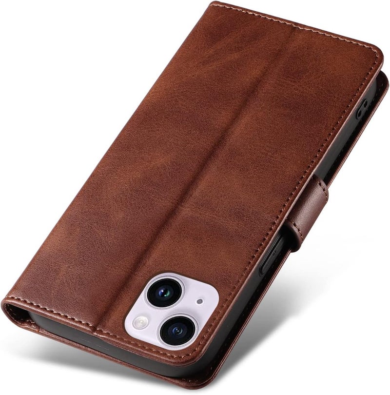 RKINC Transparent body for iPhone 13/14 Case with 3 Card Slots PU Leather Wallet Magnetic Flip Closure Folio Cover, Card Holders Kickstand Shockproof TPU Protective Phone Case, Brown Foldable - Image 3
