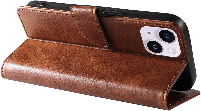 RKINC Transparent body for iPhone 13/14 Case with 3 Card Slots PU Leather Wallet Magnetic Flip Closure Folio Cover, Card Holders Kickstand Shockproof TPU Protective Phone Case, Brown Foldable - Image 2