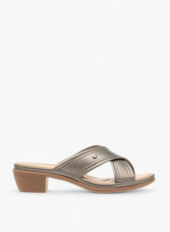 Women Cross Strap Slip-On Sandals with Block Heel