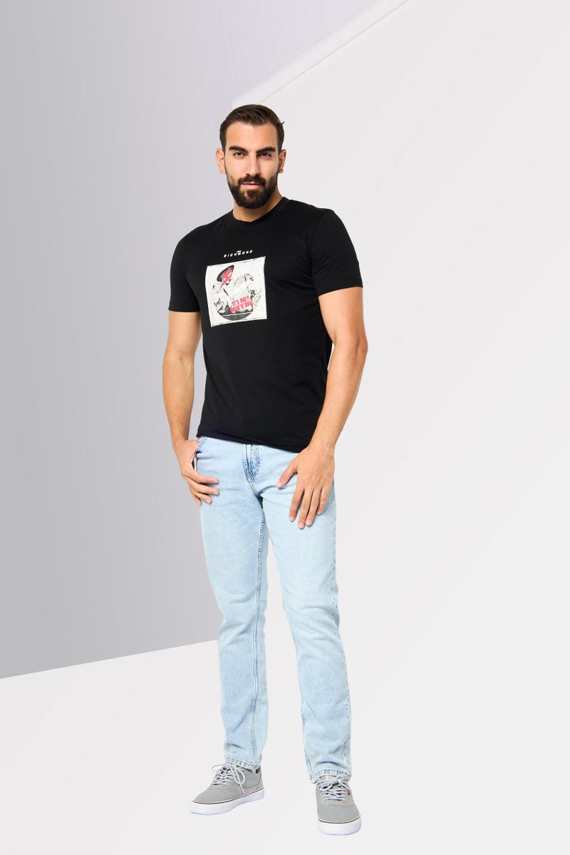 JOHN RICHMOND Men Crew Neck Short Sleeve Graphic T Shirt, Black  - Image 2