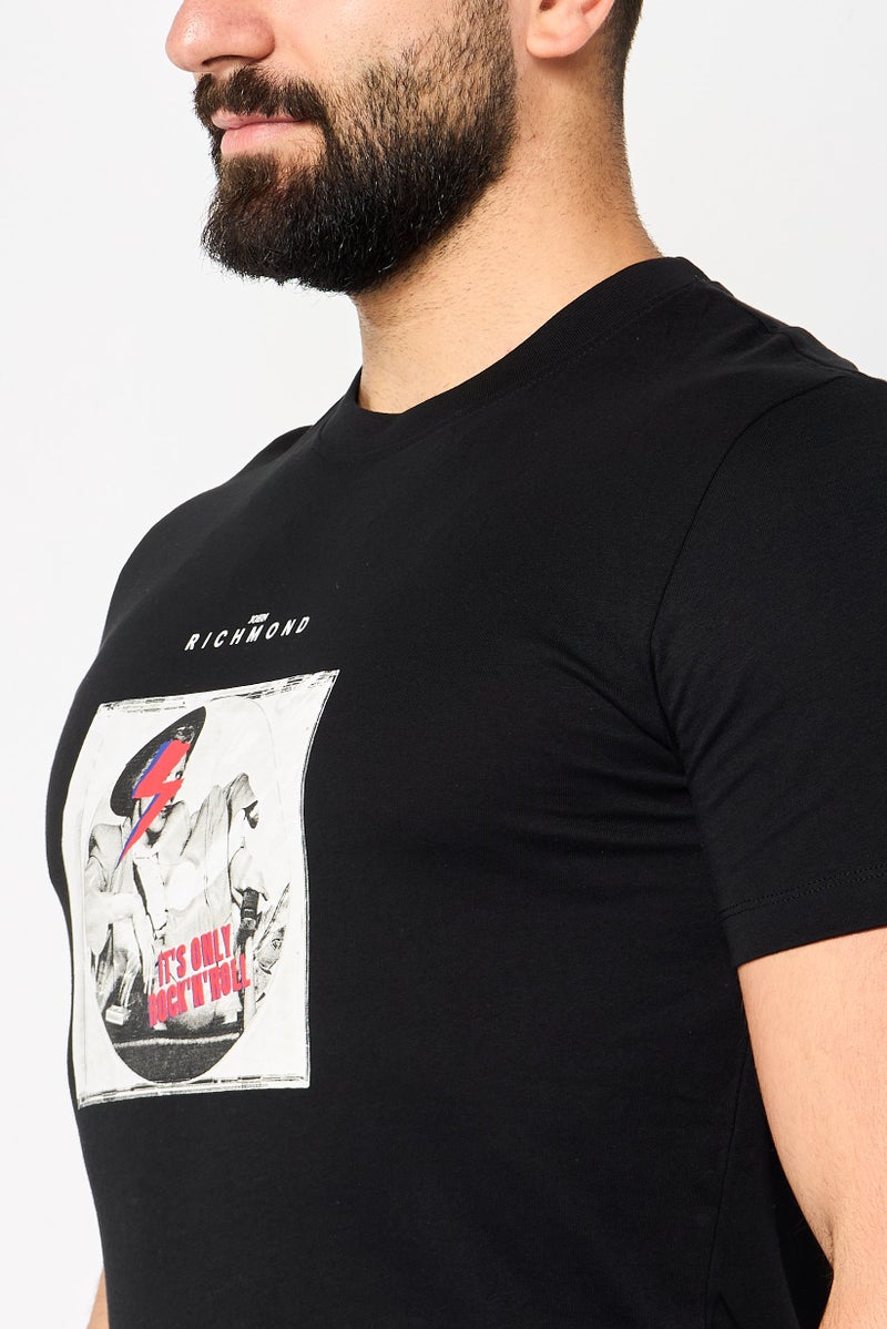 JOHN RICHMOND Men Crew Neck Short Sleeve Graphic T Shirt, Black  - Image 3