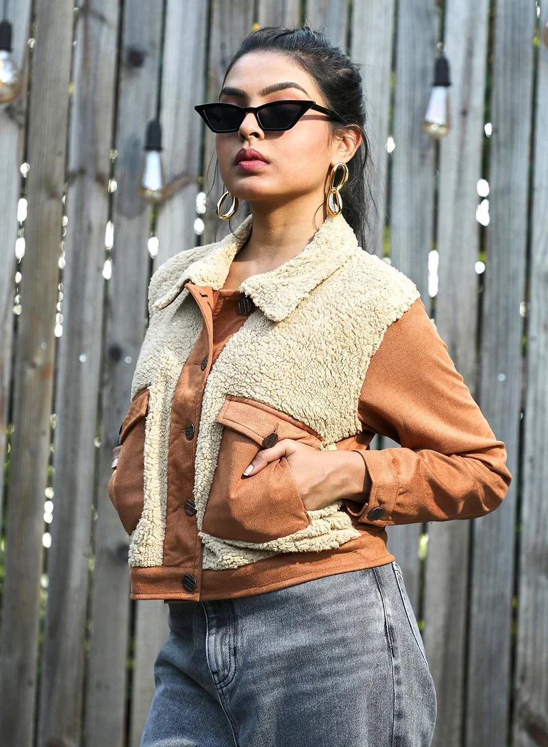 Campus Sutra Campus Sutra Women's Contrast Sherpa Jacket