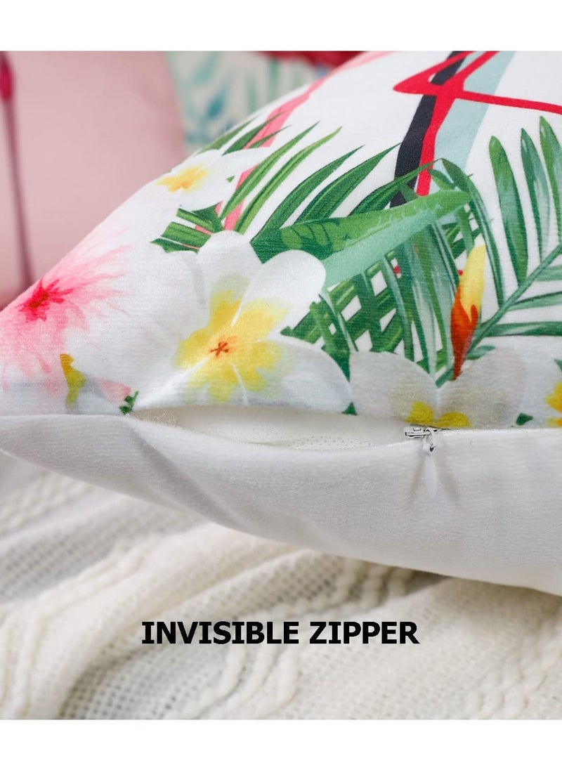 Excefore 4 Pcs Flamingo Throw Pillow Covers, 18 X 18 Inch Decorative Pink Bird Pillowcases Tropical Leaves Cushion Covers for Sofa Couch Summer Holiday Home Decor (Sets A)  - Image 4