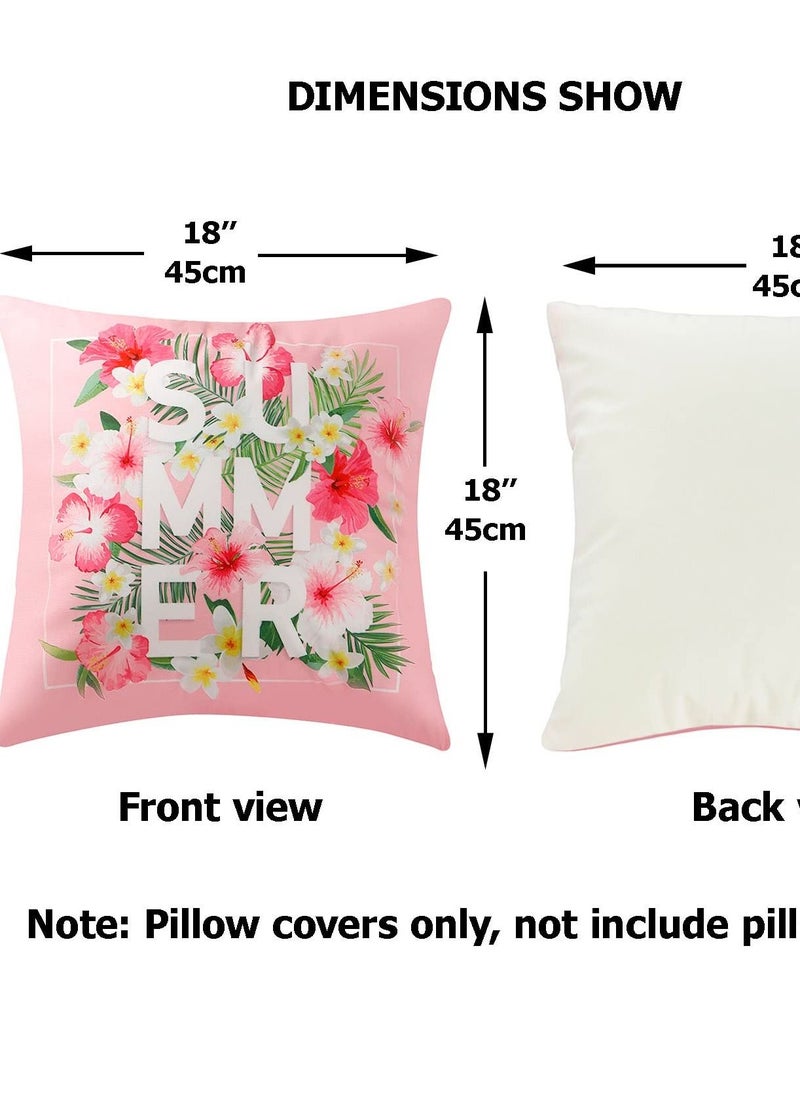Excefore 4 Pcs Flamingo Throw Pillow Covers, 18 X 18 Inch Decorative Pink Bird Pillowcases Tropical Leaves Cushion Covers for Sofa Couch Summer Holiday Home Decor (Sets A)  - Image 5